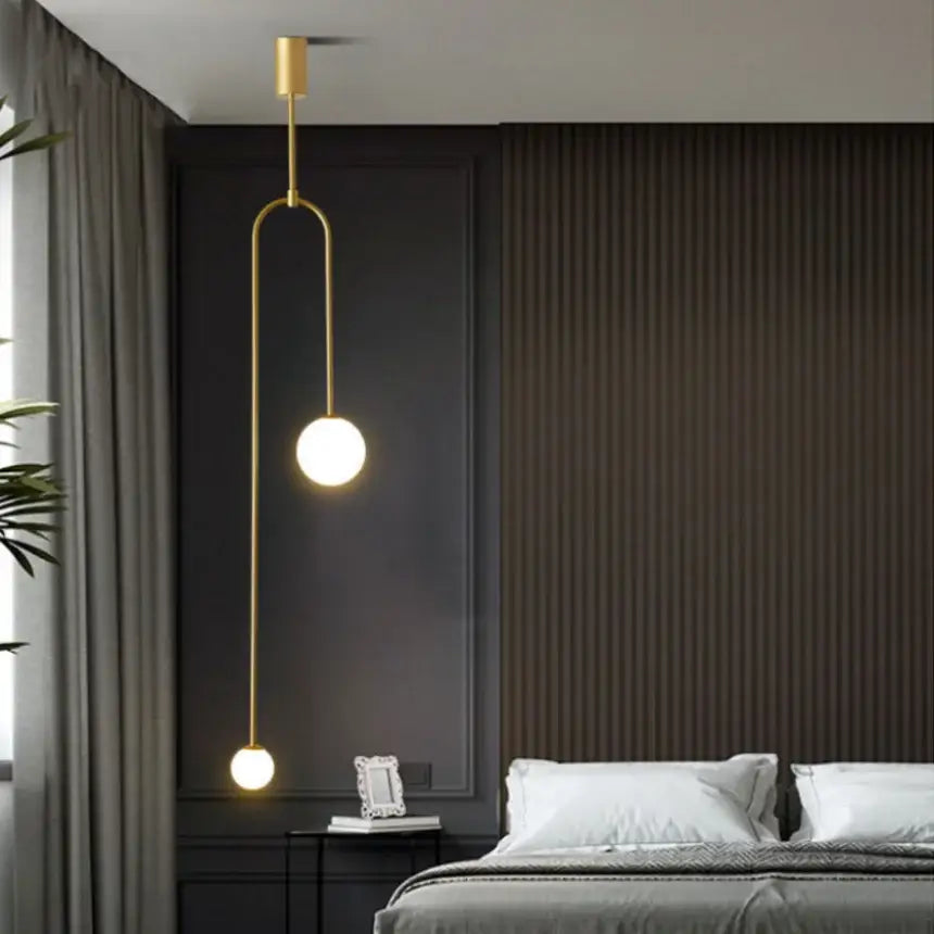 Minimalist gold double head glass ball pendant lights bedroom