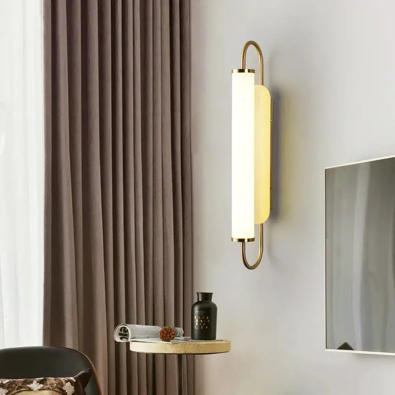 Minimalist gold elegant wall sconce for bedroom with frosted glass