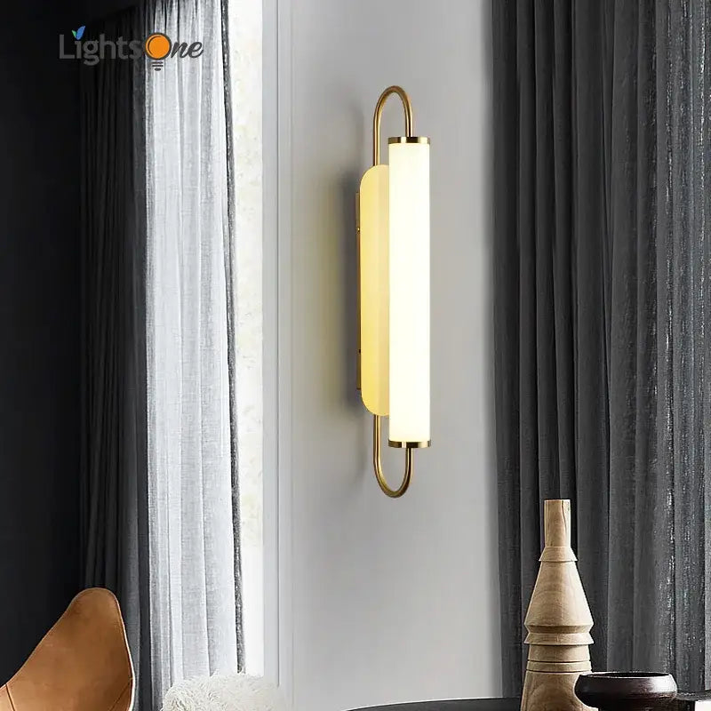 Minimalist gold elegant wall sconce for bedroom with frosted glass