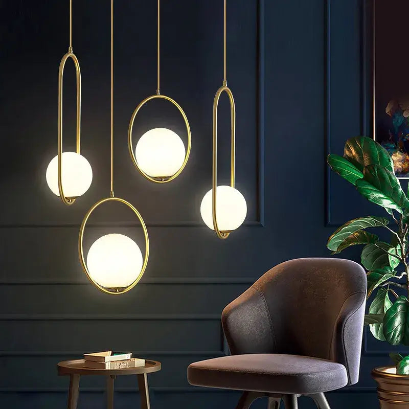 Minimalist gold glass ball led chandelier dining room pendant light