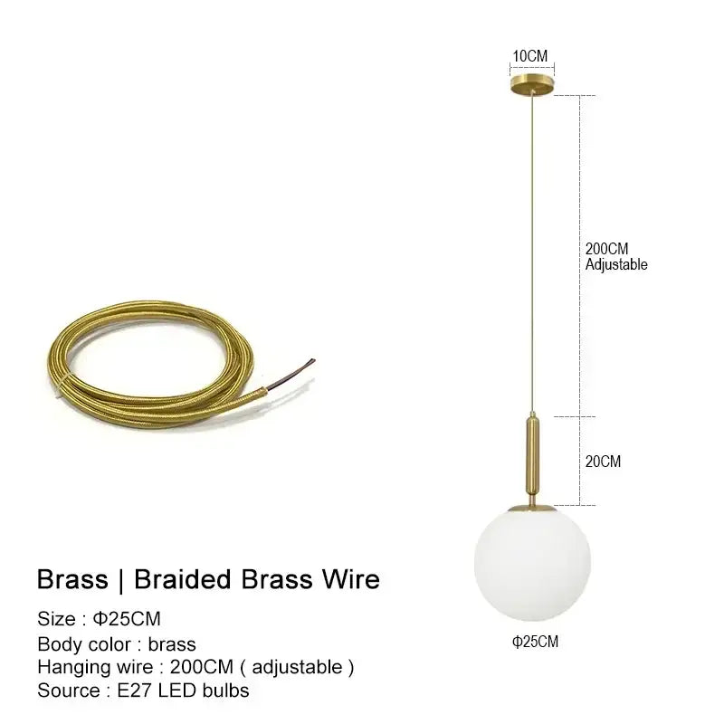 Minimalist gold glass ball led pendant chandelier for kitchen island