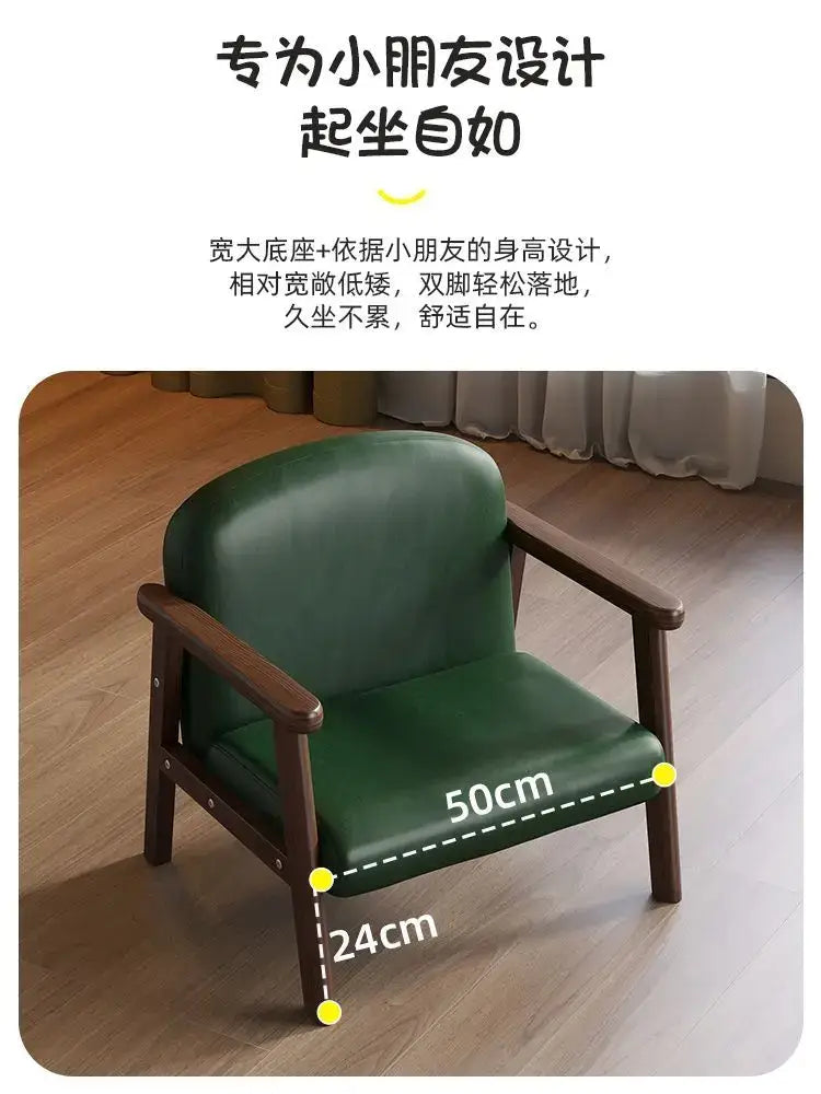 Minimalist green leather and wooden chair – kids bedroom set