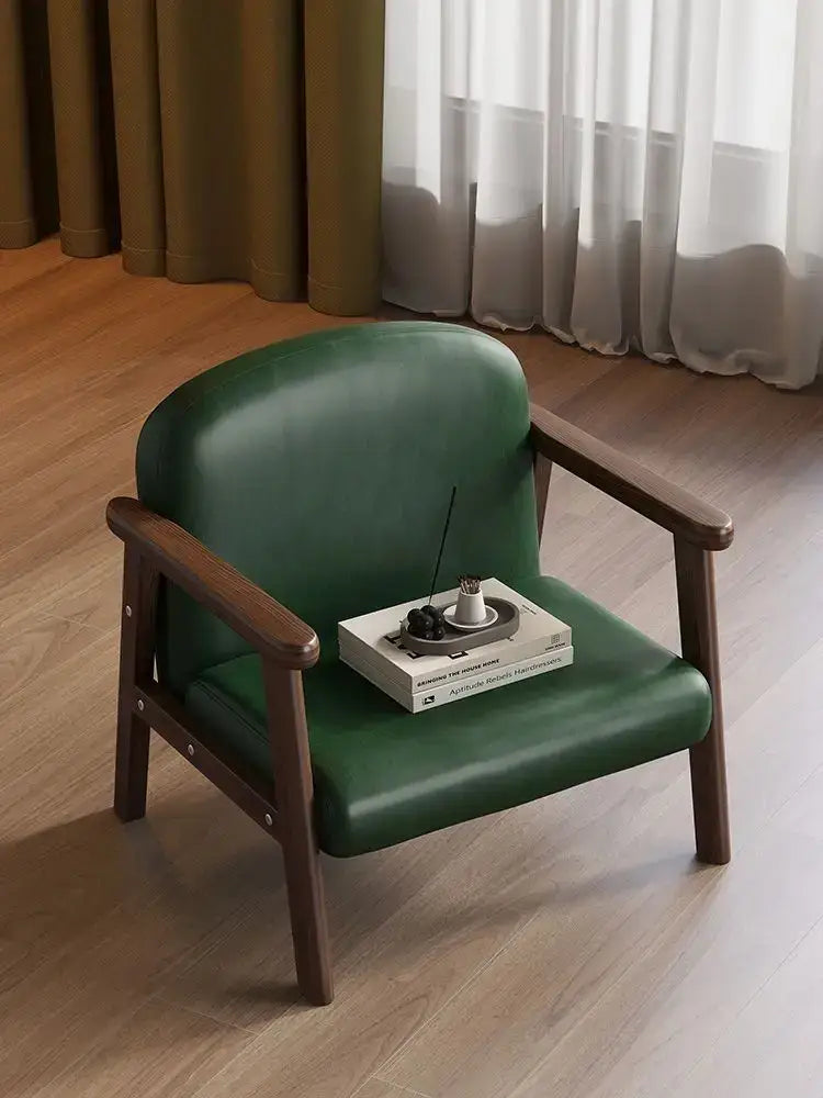 Minimalist green leather and wooden chair – kids bedroom set