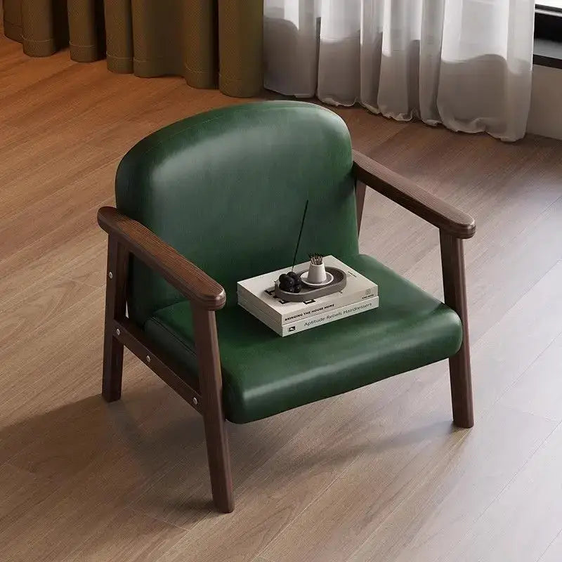 Minimalist green leather and wooden chair – kids bedroom set