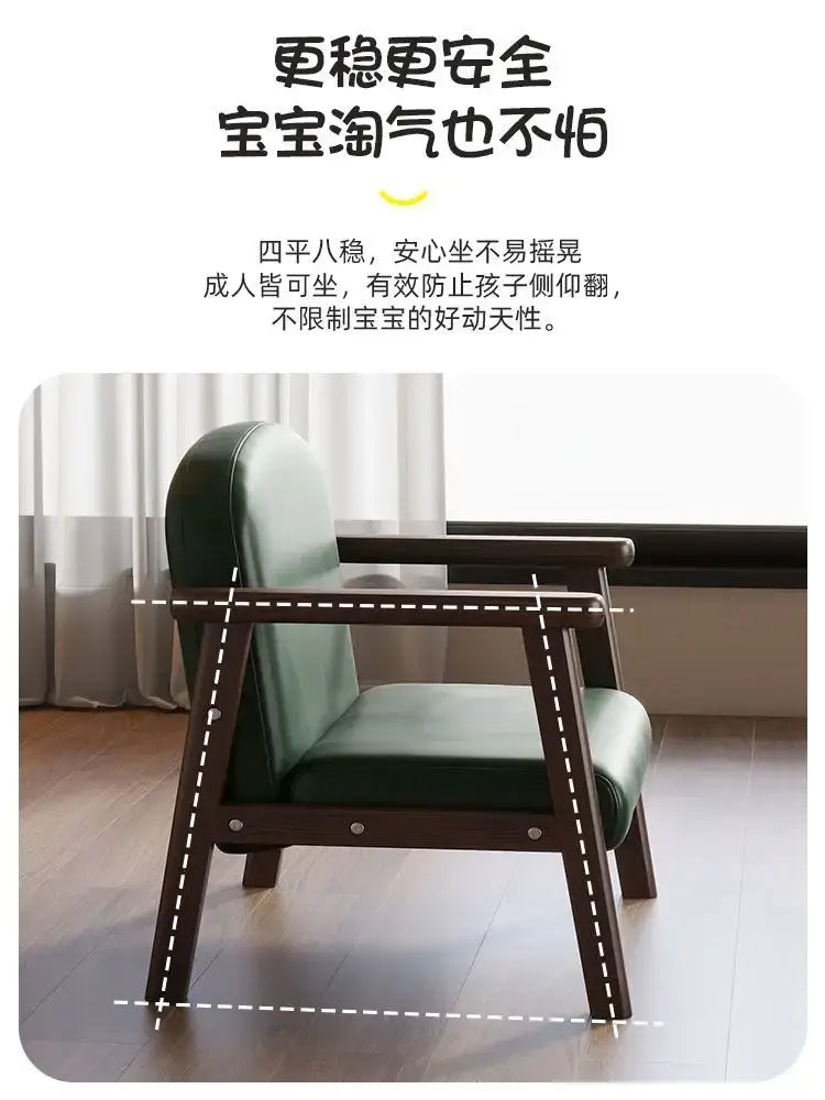 Minimalist green leather and wooden chair – kids bedroom set