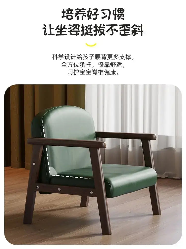 Minimalist green leather and wooden chair – kids bedroom set