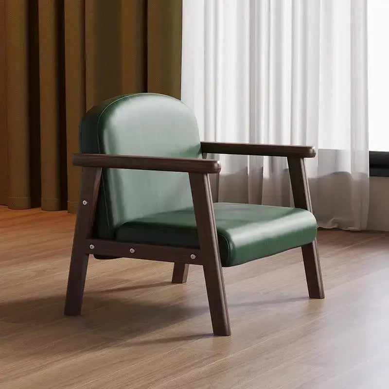 Minimalist green leather and wooden chair – kids bedroom set