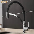Minimalist matte black chrome kitchen tap pull down mixer