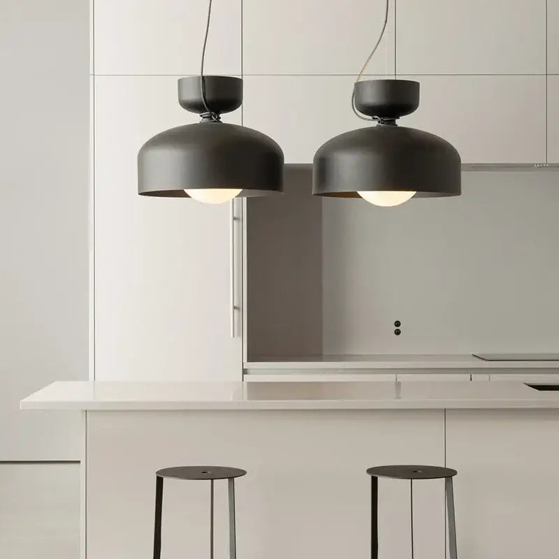 Minimalist matte black & off-white pendant light dining room forged iron