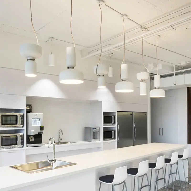 Minimalist matte black & off-white pendant light dining room forged iron
