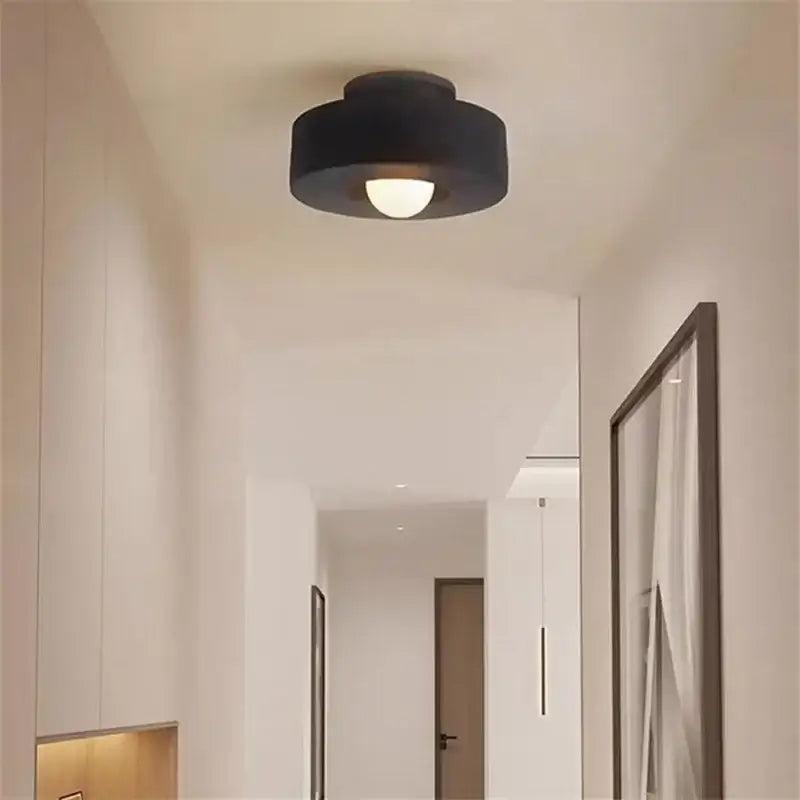 Minimalist matte black round ceiling light bedroom fixture