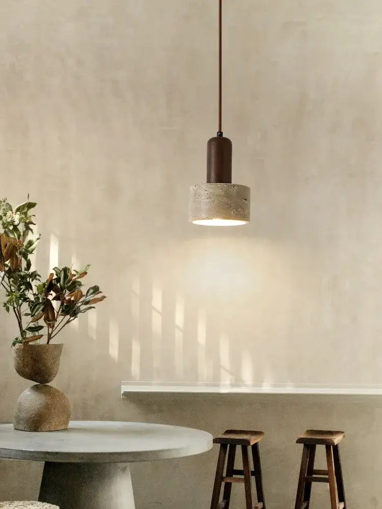 Minimalist matte brown and concrete pendant lamp dining room cream wind led