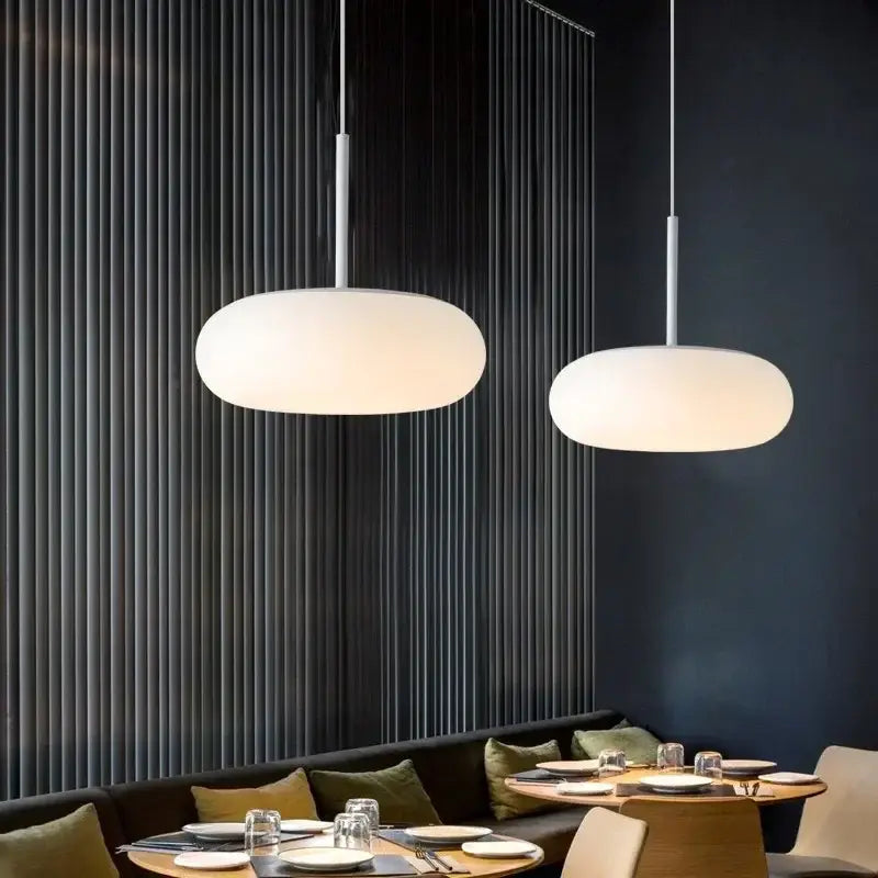 Minimalist oval white frosted glass big ball pendant lamp living room