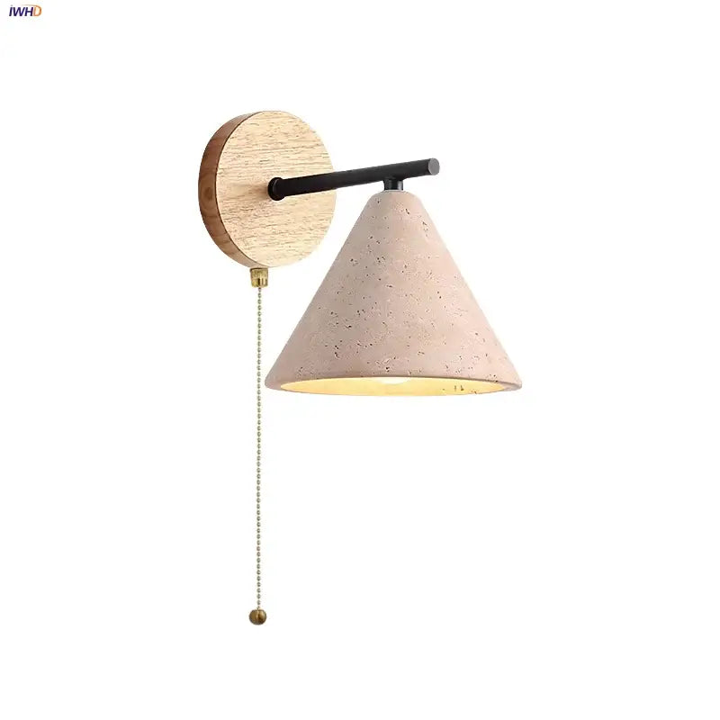 Minimalist pink concrete wall sconce bedroom light with wood backplate