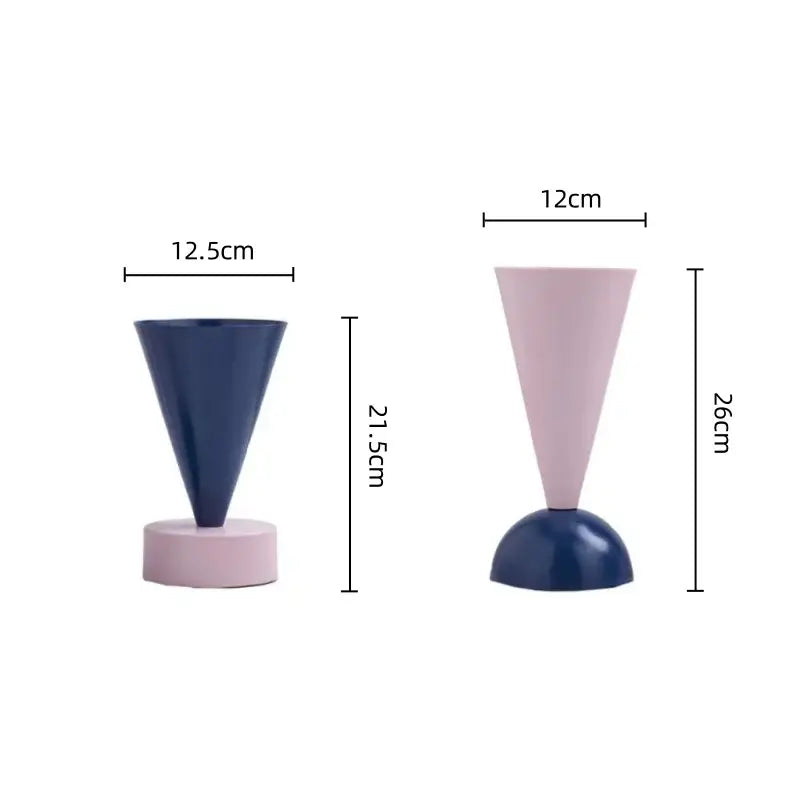 Minimalist pink & navy blue geometric triangle vase living room decor