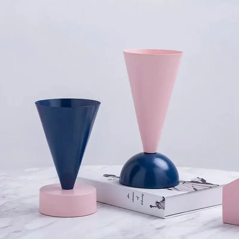 Minimalist pink & navy blue geometric triangle vase living room decor