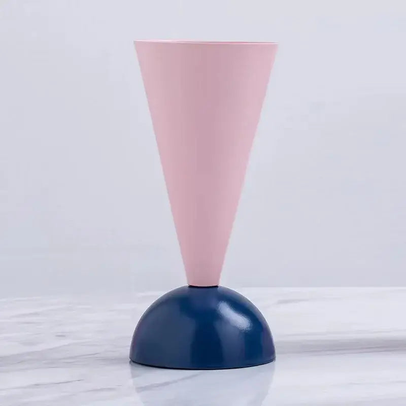 Minimalist pink & navy blue geometric triangle vase living room decor