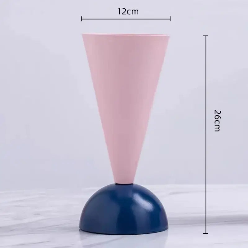 Minimalist pink & navy blue geometric triangle vase living room decor