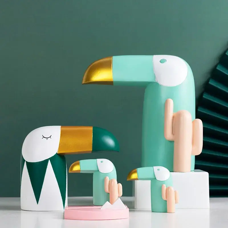 Minimalist turquoise & gold decorbites bird figurine office phone holder