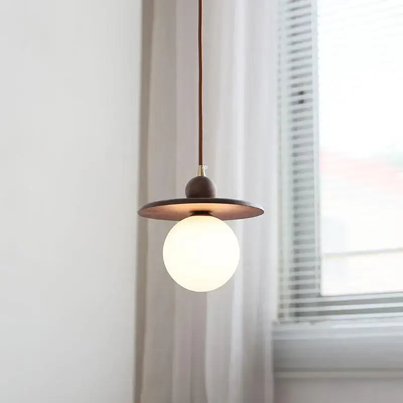 Minimalist walnut and brass glass led pendant lamp dining room