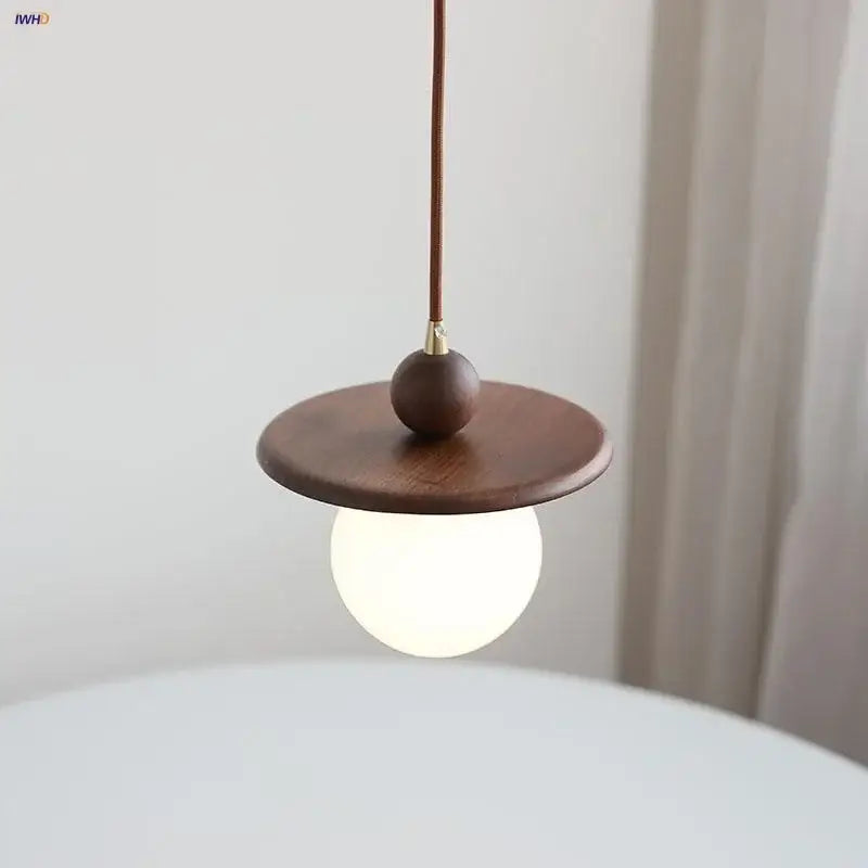 Minimalist walnut and brass glass led pendant lamp dining room