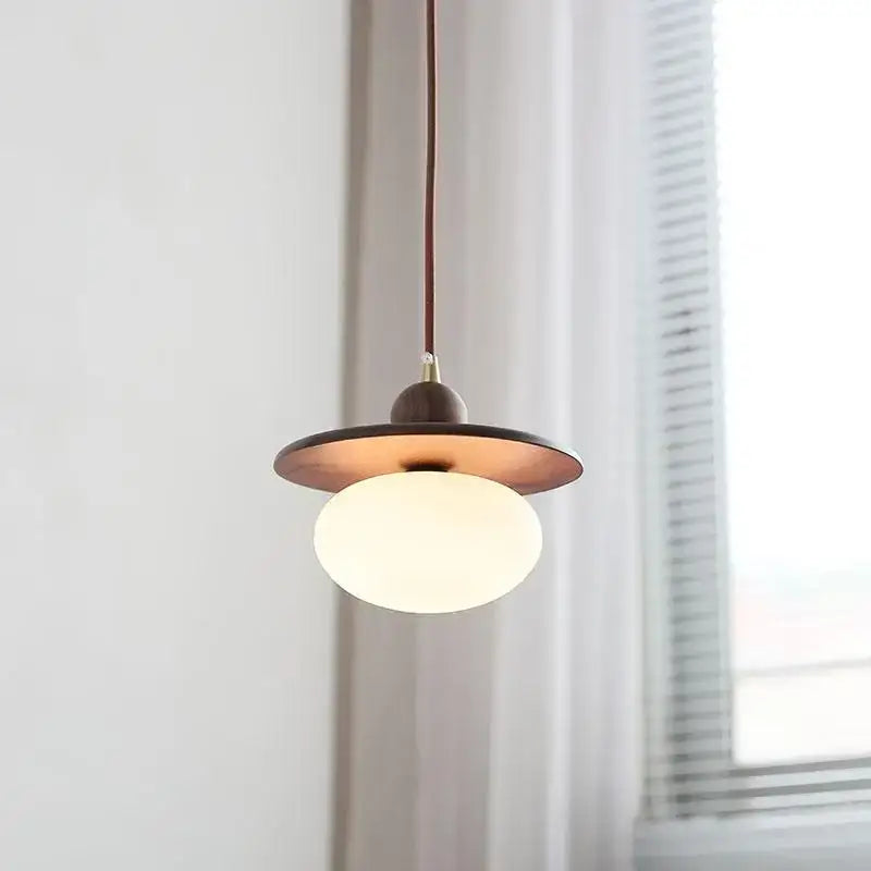 Minimalist walnut & brass glass led pendant lamp dining room