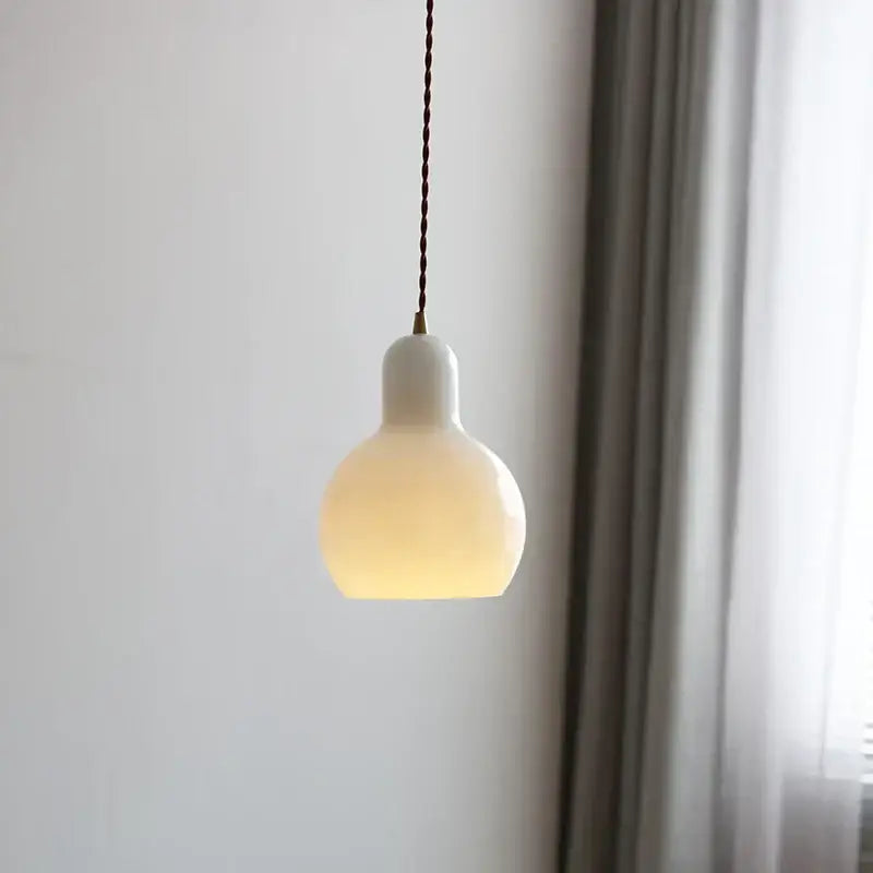 Minimalist white ceramic led pendant lamp dining room warm glow