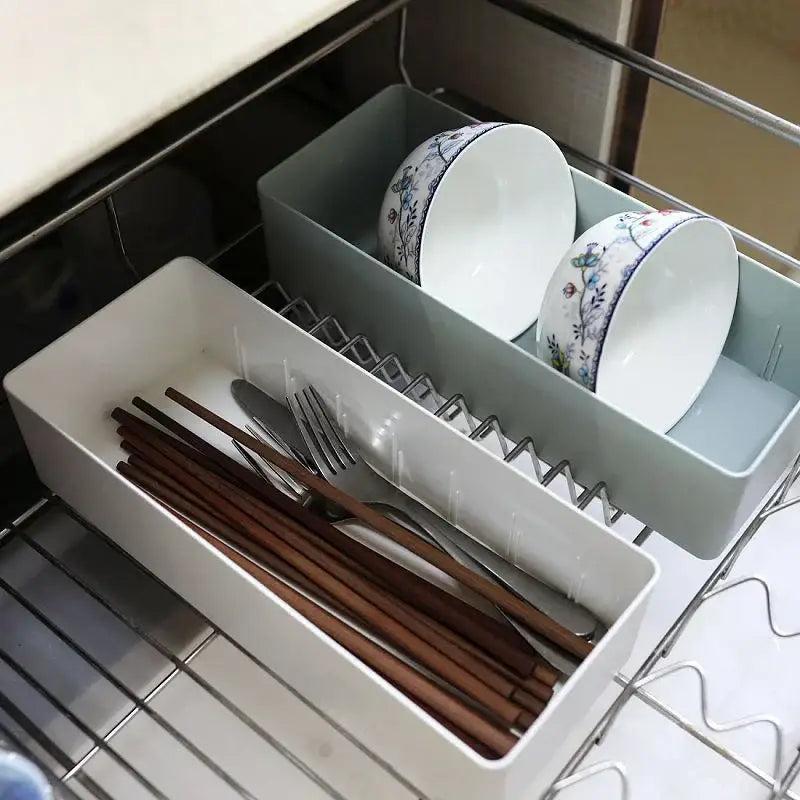 Minimalist white divided storage box kitchen tableware organizer