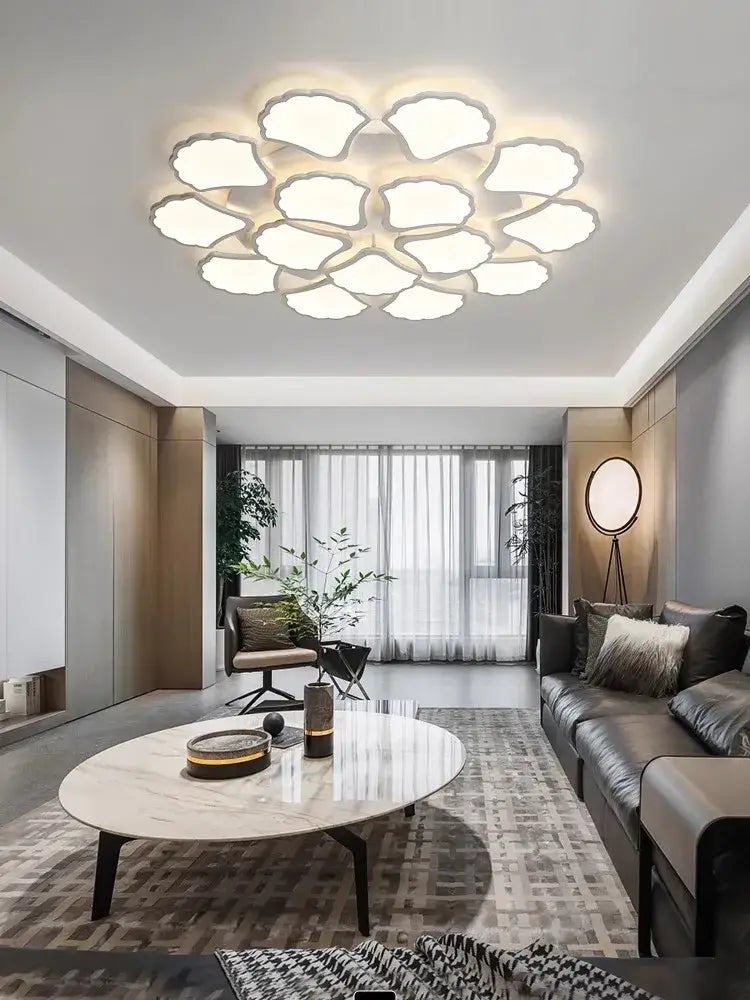 Minimalist white ginkgo biloba ceiling lamp bedroom cloud light