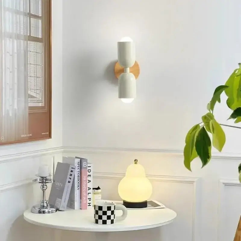 Minimalist white & pink cream zipper wooden wall lamp bedroom light