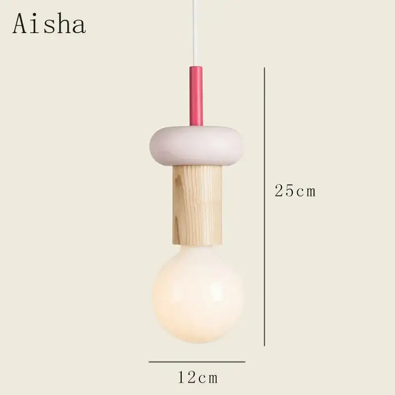 Minimalist wood and ceramic geometric bedroom pendant light