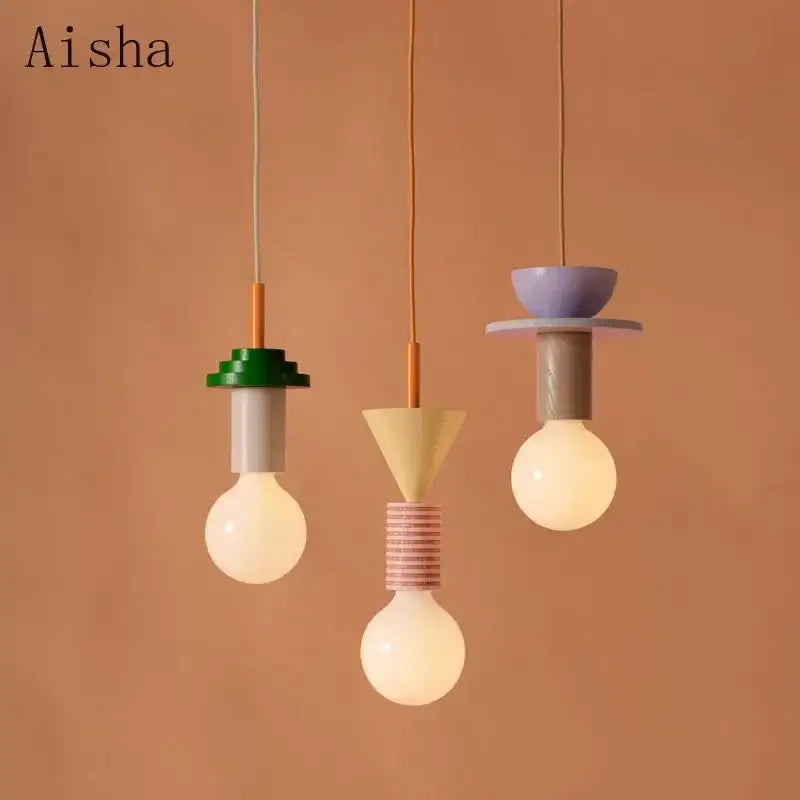 Minimalist wood and ceramic geometric bedroom pendant light