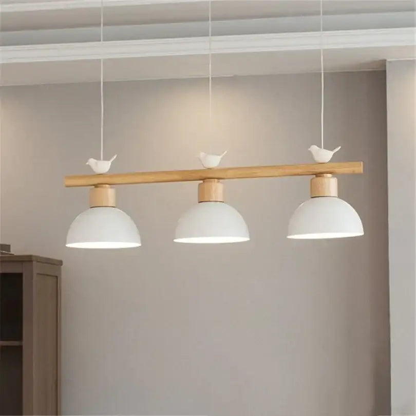 Minimalist wood and white decorbites bird light pendant dining room