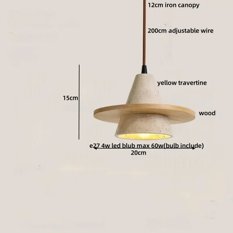 Minimalist yellow stone and wood led pendant light for bedroom