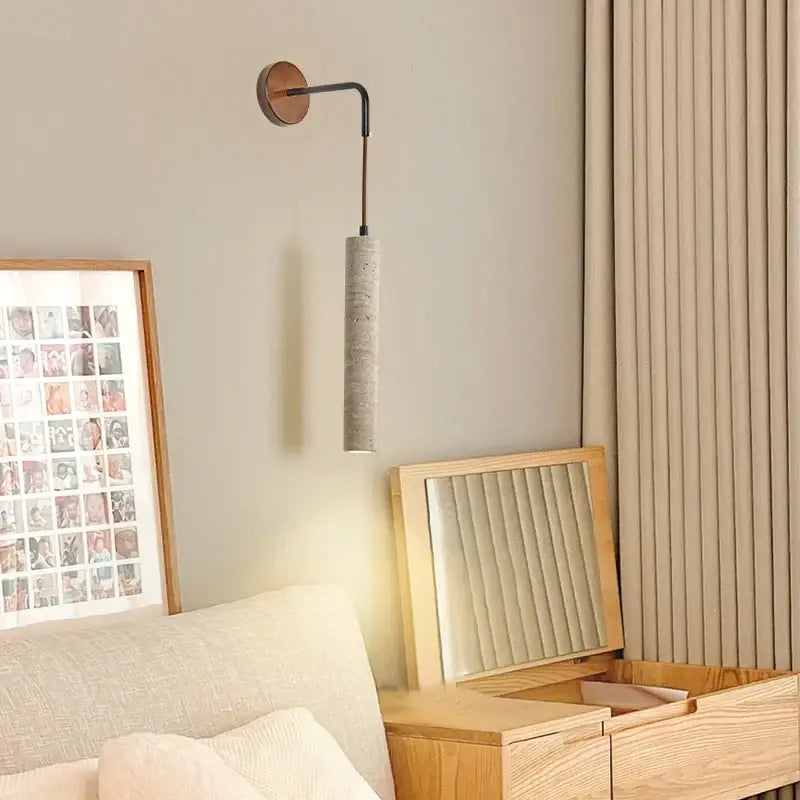 Minimalist yellow travertine adjustable led wall sconce bedroom light