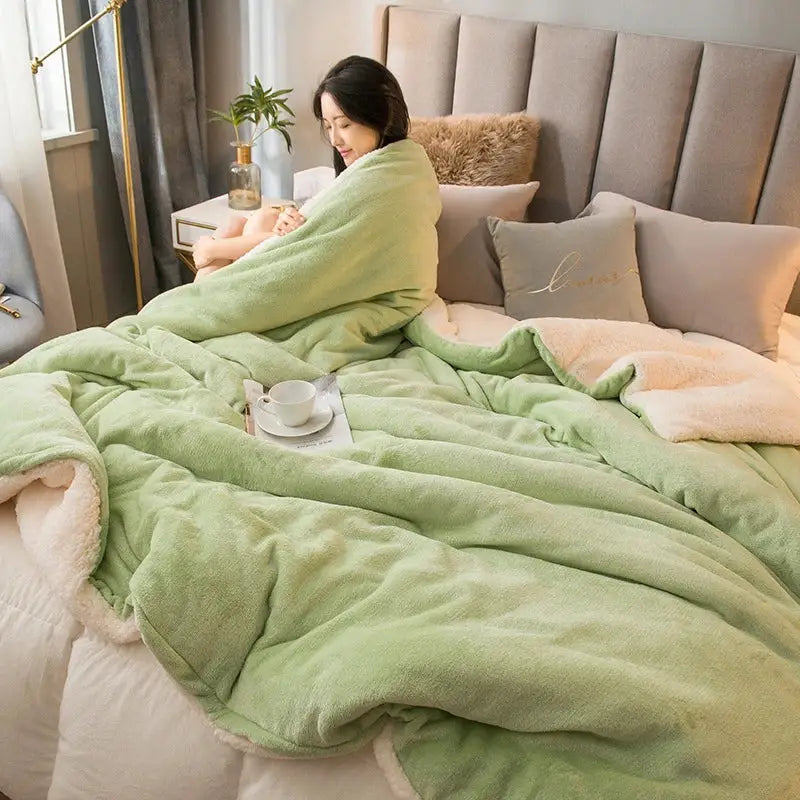 Mint & cream flannel duvet cover bedroom fleece blanket