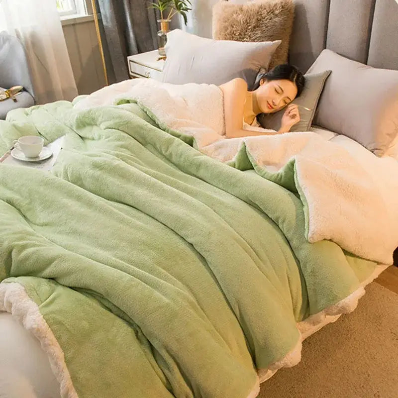Mint & cream flannel duvet cover bedroom fleece blanket