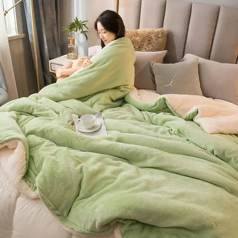 Mint & cream flannel duvet cover bedroom fleece blanket