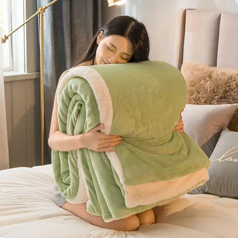 Mint & cream flannel duvet cover bedroom fleece blanket