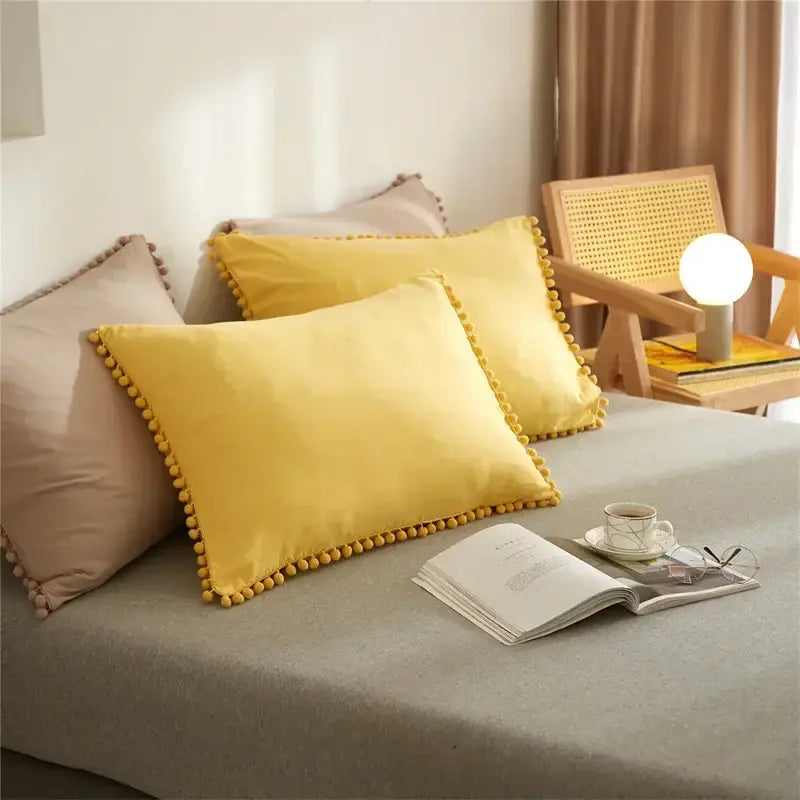 Mint green quilted duvet cover set bedroom pom pom trim