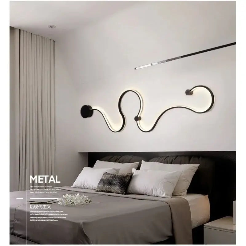 Modern abstract black iron body wall lamp for bedroom living room