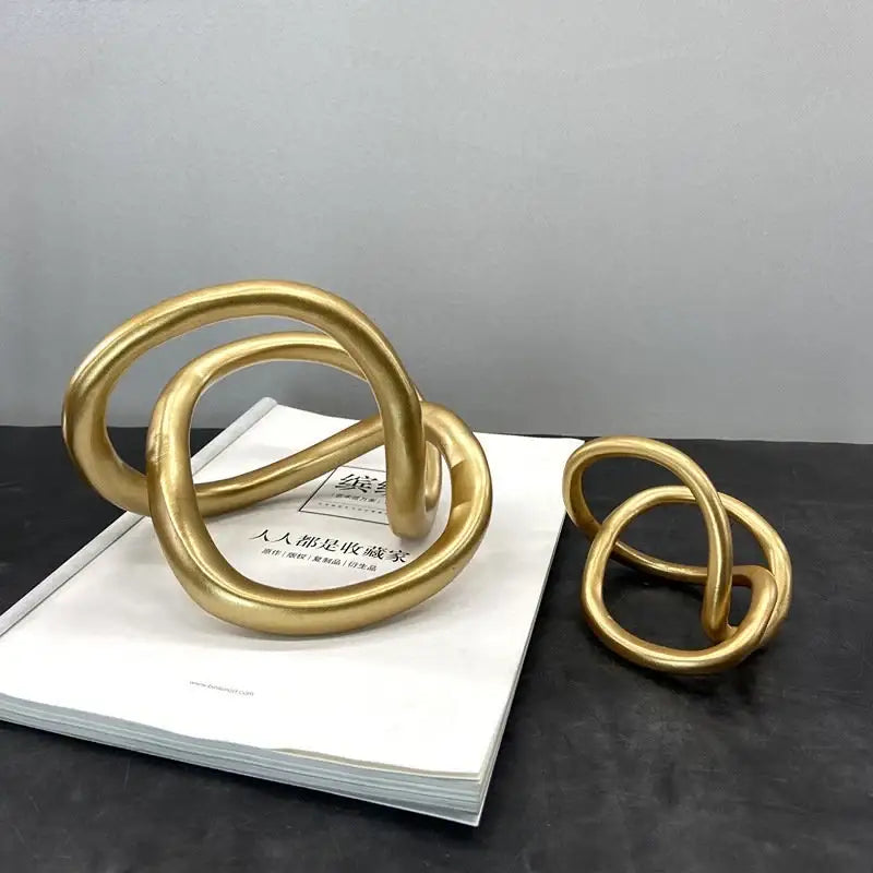 Modern abstract gold ring knot sculpture living room art decor