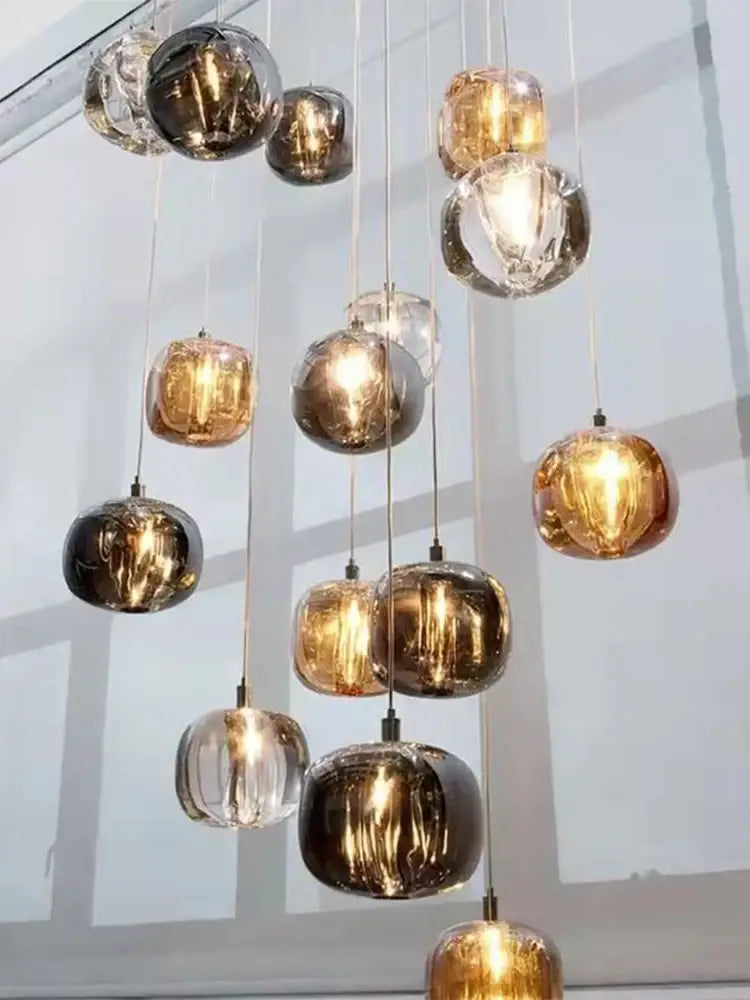 Modern amber and gold crystal led ceiling chandelier living room
