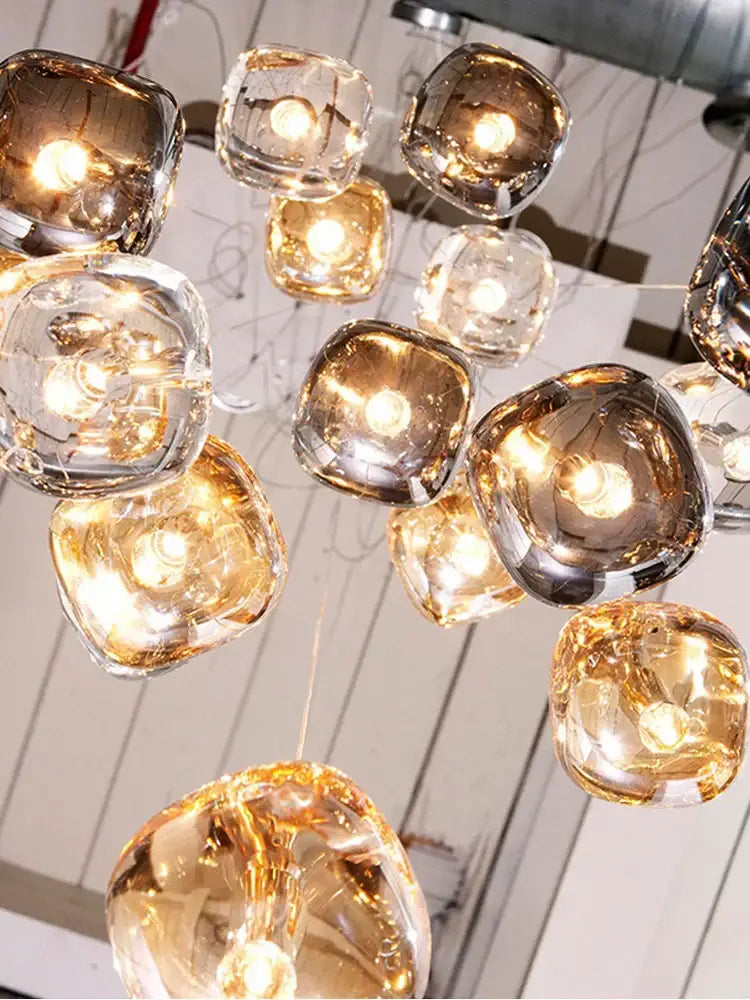 Modern amber and gold crystal led ceiling chandelier living room