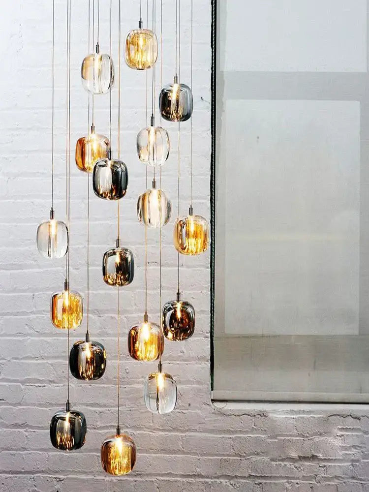 Modern amber and gold crystal led ceiling chandelier living room