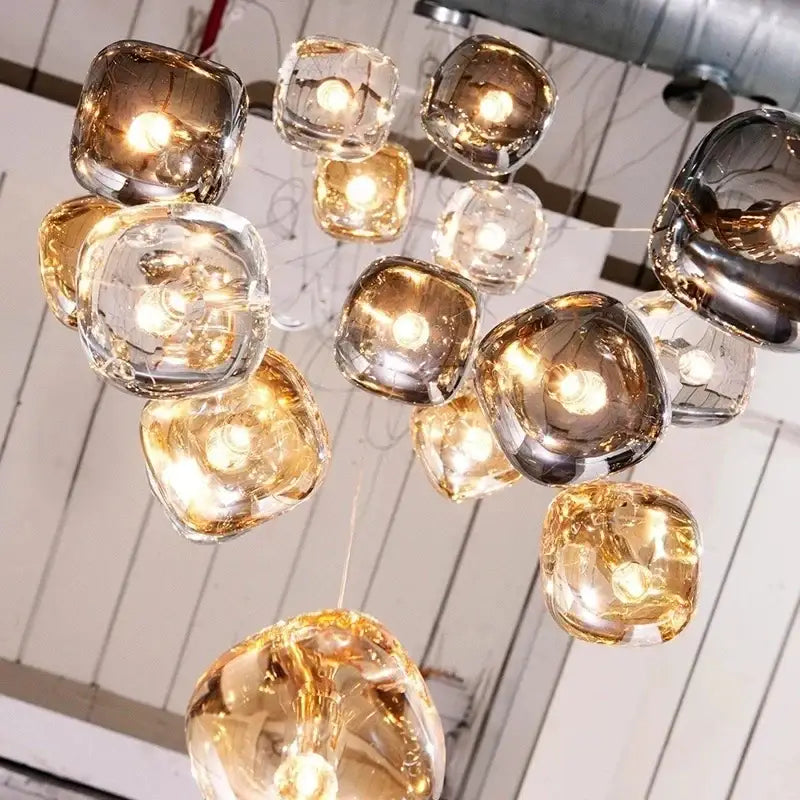 Modern amber and gold crystal led chandelier dining room pendant light