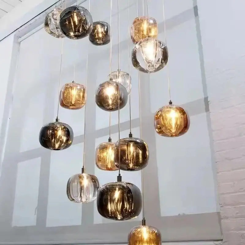 Modern amber and gold crystal led chandelier dining room pendant light