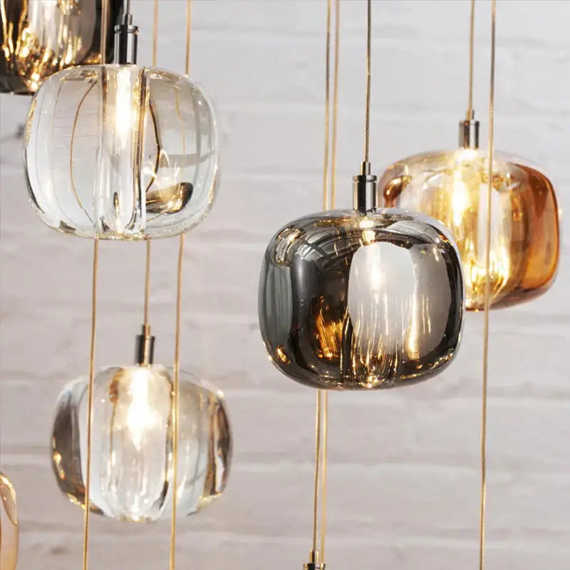 Modern amber and gold crystal led chandelier staircase pendant light