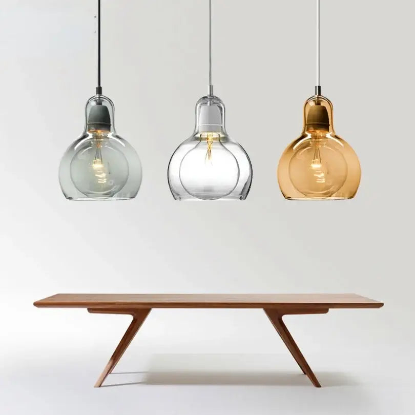 Modern amber and gray glass pendant lights for dining room