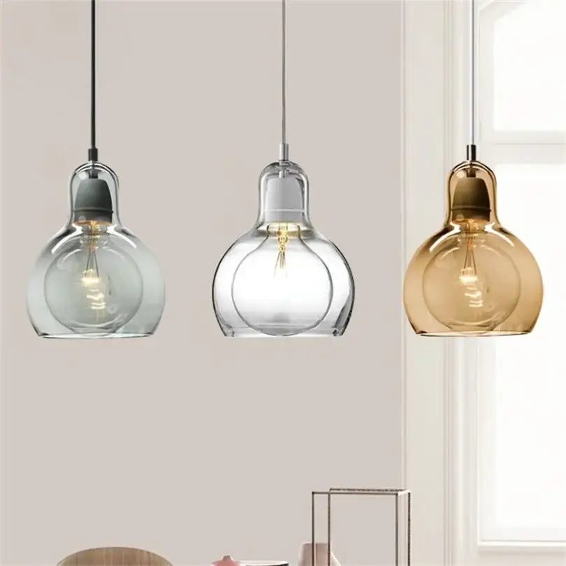 Modern amber and gray glass pendant lights for dining room
